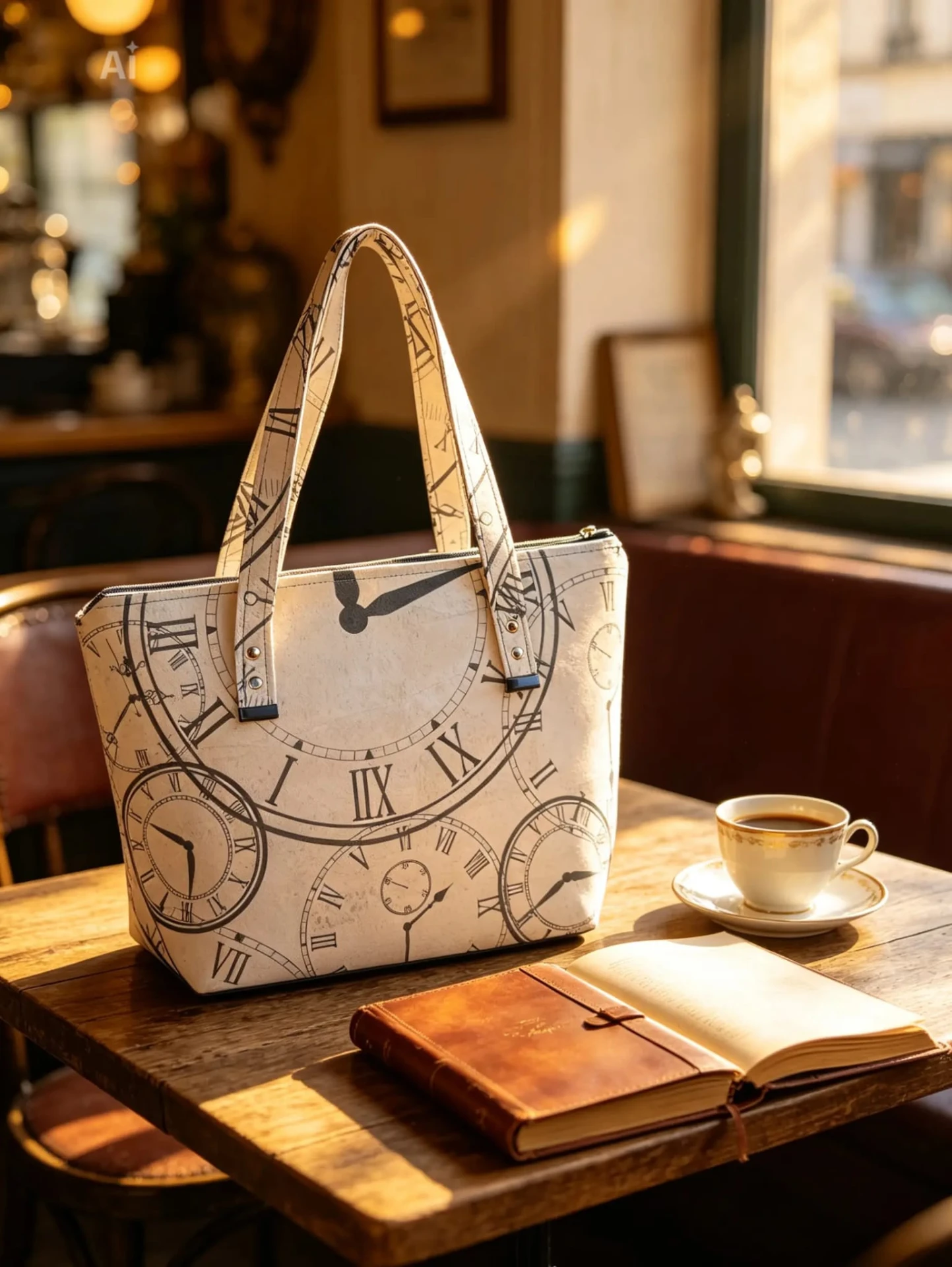 Sac Sérénia présenté sur une table de café avec un livre