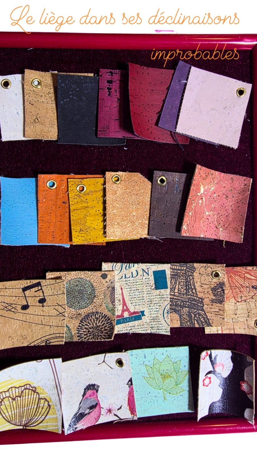 Échantillons de liège dans différents coloris et motifs